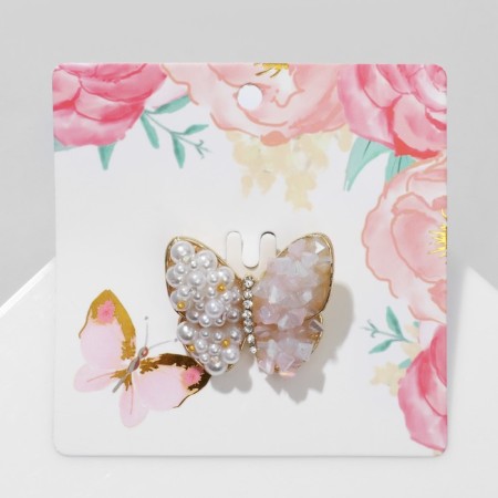 Brooch "Butterfly" Druze, white-pink color in gold