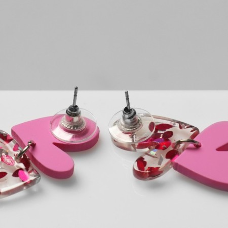 Acryl Earrings "Heart" steam, pink color-2