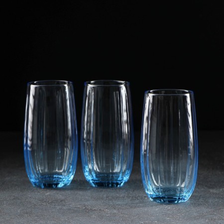 Set of glass glasses Linka, 500 ml, 3 pcs, turquoise color