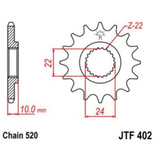 Front Presenter Star JTF402 for a motorcycle, steel, chain 520, 14 teeth