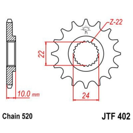 Front Presenter Star JTF402 for a motorcycle, steel, chain 520, 14 teeth