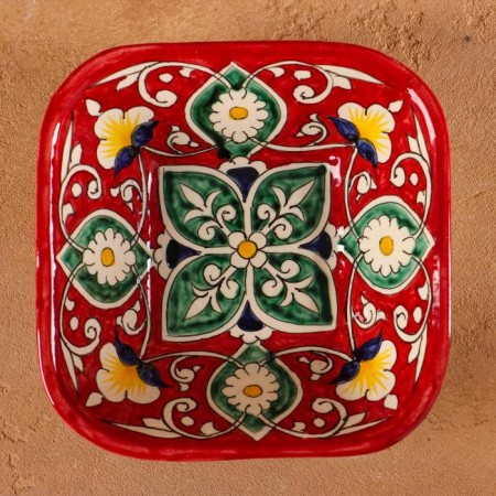 Salennik Rishtan ceramics "Flowers", 14 cm, red, mix-1