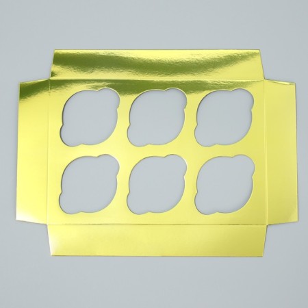 Capcake box, confectionery packaging with a window, 6 golden cells, 25 x 17 x 10 cm-5