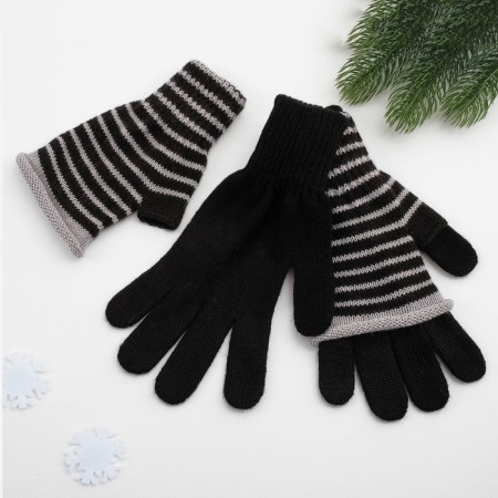 Female gloves, black color, size 18-2