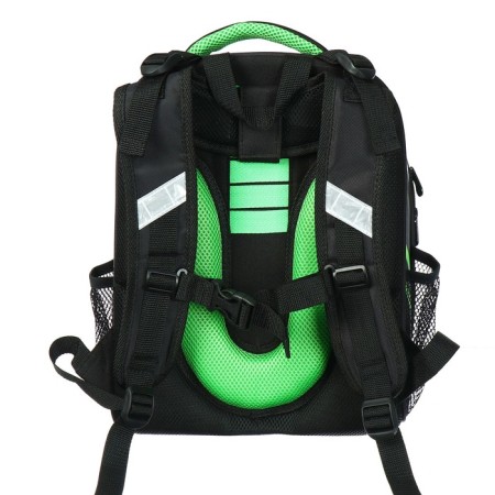 School backpack 38 x 30 x 16 cm, ergonomic back, Stavia "Super Car", black/green-4