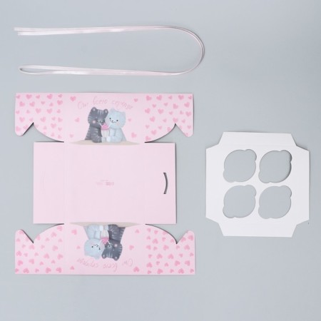 Capcake box, confectionery packaging, 4 cells "from the entire heart", 16 x 16 x 10 cm-4