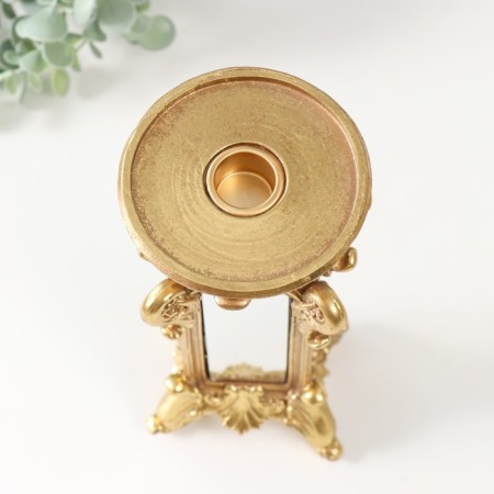 Polystone candlestick for 1 candle "Empire" gold with a mirror 9.5x7x26 cm-3