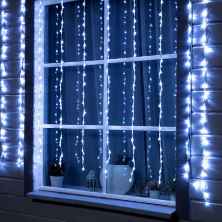 Girland "Waterfall" 2 × 1.5 m, IP44, transparent thread, 400 LED, glow white, 8 combinations of modes, 220 V