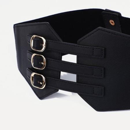 Women's belt on buttons, width 12 cm, black color-1