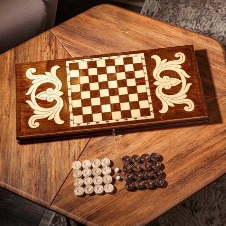Handmade backgammon "Bear", 60x30 cm, with a chess field, a walnut array, Armenia-1
