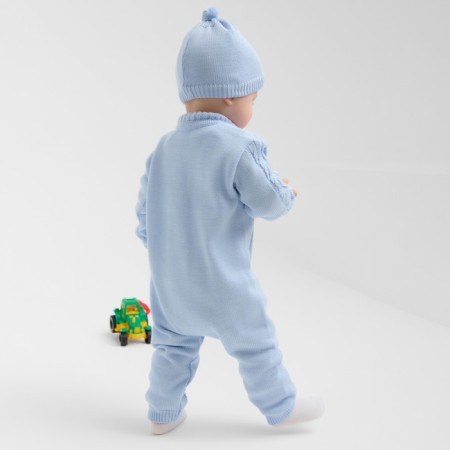Combineson children with a hat knitted minaku, height 68-74, blue color-2