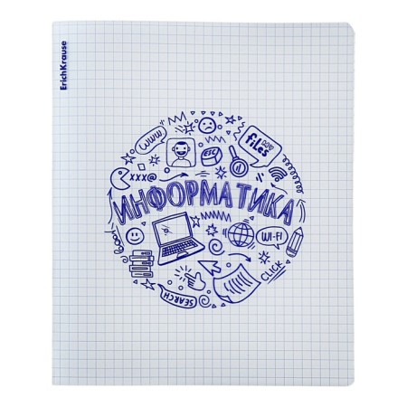 Subject notebook, 48 sheets, cage, computer science Erichkrause "Chaos", plastic cover silk-screen covers, Blok Offset 100%, information block