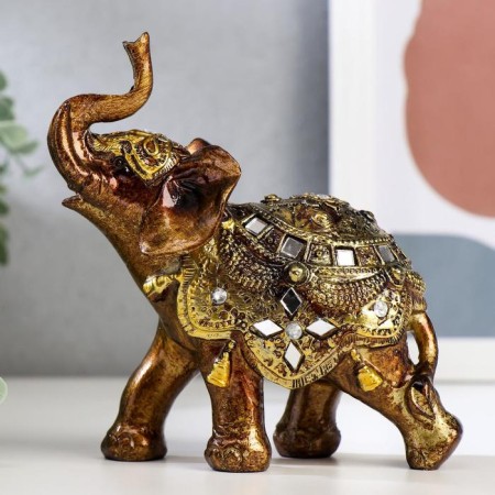 Souvenir Polystone "Elephant in the Golden Popone with mirror mosaics" 13.5x12x5.7 cm