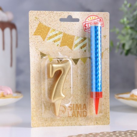 Candle for cake the number "7", "Oval + fountain" Golden-4