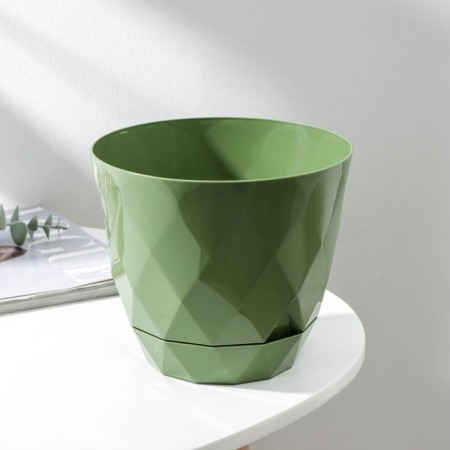Pot for flowers with the pallet laurel, 2.3 l, d = 17.5 cm, h = 15 cm, green color-1