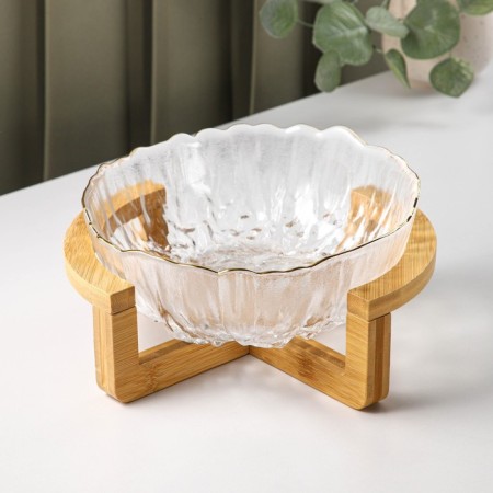 Glass salad bowl on the stand "Sticking", 1.2 liters-1