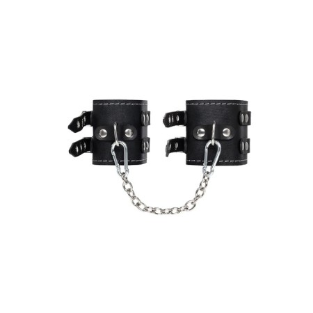 Shackles with two belts and a red lining Pecado BDSM, leather, black-2