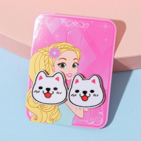 Children's earrings "chosen" dog, white color in silver-3