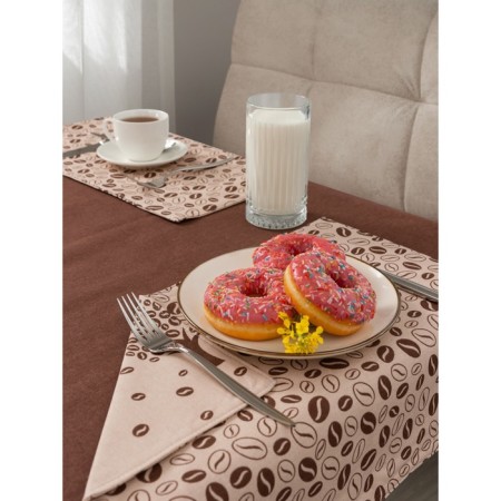 Set of kitchen tablecloth, Coffee Tree stands, size 110x140 cm, 35x45 cm - 4 pcs, coffee, brown