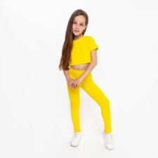 Suit for a girl (T -shirt, leggings), yellow color, height 122 cm