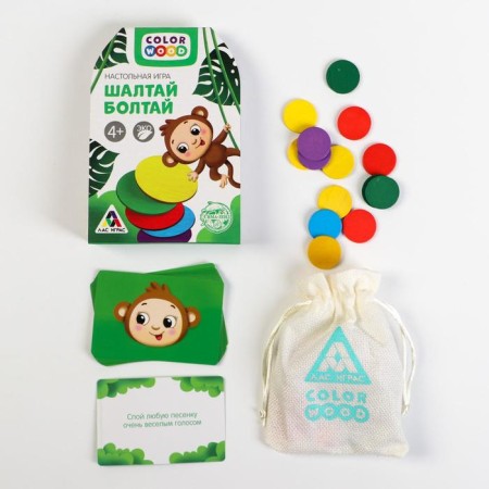 Board game "Shaltai-Boltai", 50 wooden chips, 10 cards, storage bag, 4+-1