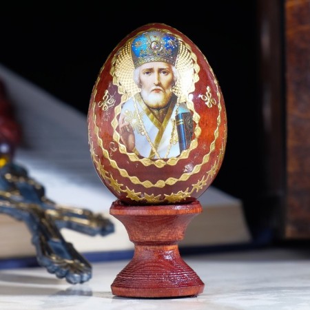 Souvenir egg "Nikolai Wonderworker", on a stand