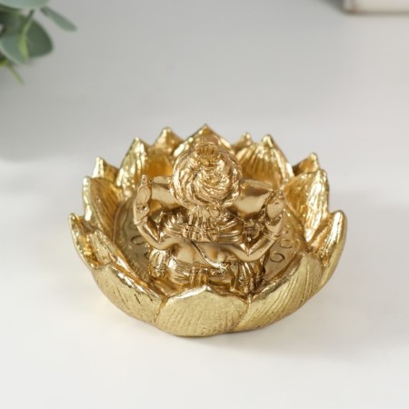 Polystone candlestick for 1 candle "Ganesha in the lotus" gold 9x8.2x7 cm-3