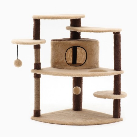 Complex for cats with a claw, corner, collapsible, 60 x 60 x 92 cm, beige-1