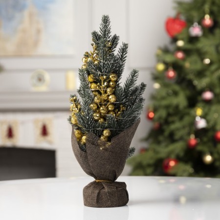 LED figure "Christmas tree with golden decor", 14 × 35 × 7.5 cm, plastic, batteries CR2032x2, glow warm white-1