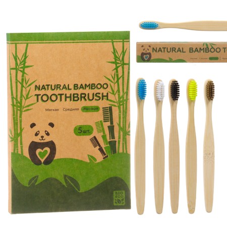Bamboo Toothbrush hard, 5 pieces, mix of flowers