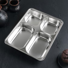 Deep tray of stainless steel, 4 sections, 28 × 22 × 4.5 cm, 420 ml/280 ml