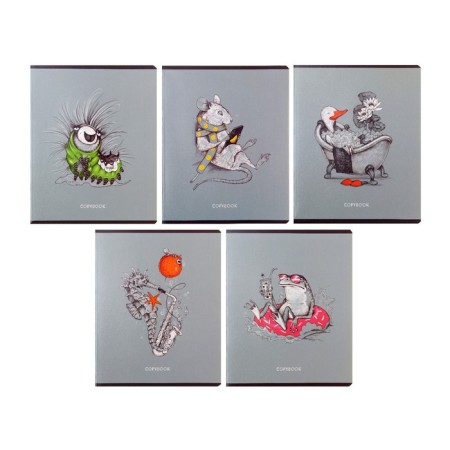 Notebook 48 sheets, in a cage, "sarcasm", cover coated cardboard, twin-lak, UV-lak, 5 designs, mix