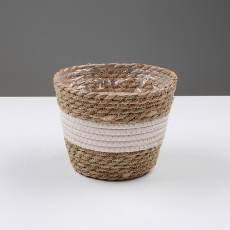 Kashpo wicker "Tanzania", 17.5x17.5x16 cm, natural, white-1