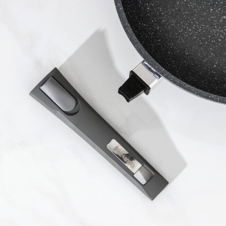 Frying pan “Granite Wok”, D = 28 cm, removable handle, glass cover, anti -stick coating, color gray color-4