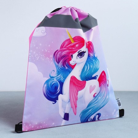 A bag for shoes with a reflective element "Rainbow unicorn" 30 x 40 cm-2