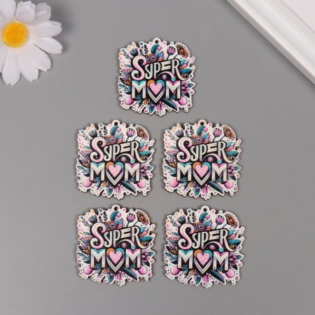 Decor for creativity wood "Super Mom" ​​set 5 pcs 4.3x4.1x0.3 cm-2