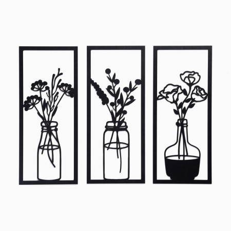 Decoration wall -mounted for the interior, panel on a wall made of wood "flowers in vases", 3 modules-3
