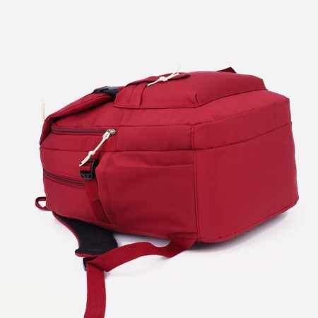 A backpack with a zipper, 4 outer pockets, red color-4