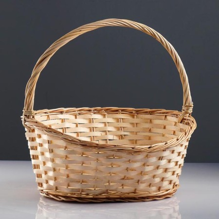 Basket "New", bottom: 34 × 24 cm, top: 43 × 37 cm, h = 14/19/41 cm, manual weaving, veneer, lobe