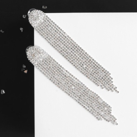 Hanging earrings with rhinestones "ice" semicircle, white color in silver-4