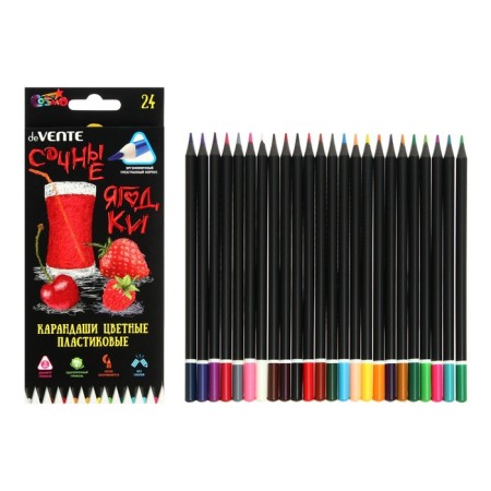 Pencils are colored plastic, 24 colors, Devente Juicy Black, three -sided, 2m, 3 mm, tinted in black