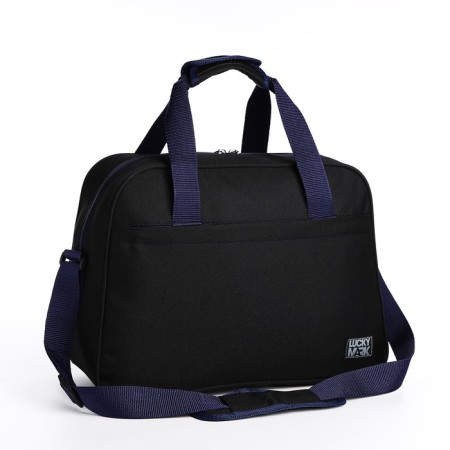 Sports bag with lightning, outer pocket, long belt, black/blue color