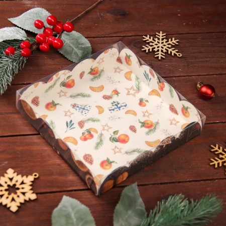 Cookie box, confectionery packaging, "tangerines", 15 x 15 x 3 cm, new year-4
