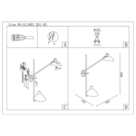 Sconces st. SL1803.201.02. Jarro. 2x60 watts, E27, 53x52 cm, golden color, black-4