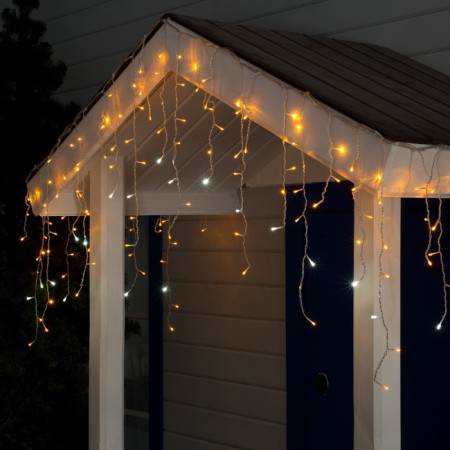 Garland "fringe" 3 × 0.6 m, IP44, UMS, transparent thread, 160 LED, yellow glow, white flicker, 220 V