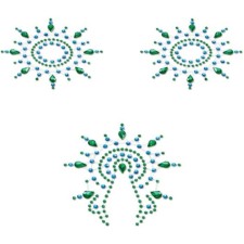 Set of stickers Breast & Pubic Jewelry Green and Blue Crystals, 3 pcs.