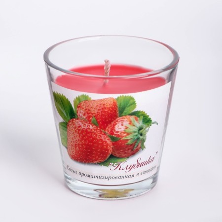 Aromatic candle in a glass of "strawberries", 6.5x6.5 cm, 10 hours, 165 g, red-1