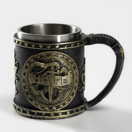 Stainless steel mug "Hate", 400 ml, silver color