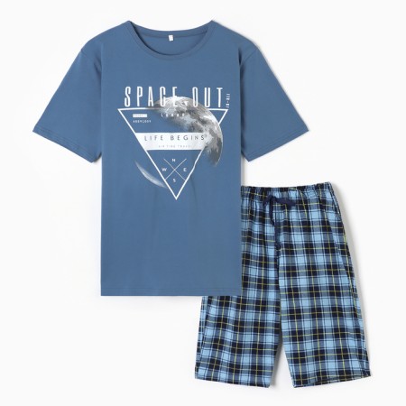 Male pajamas (T-shirt/shorts), gray-blue color, size 48