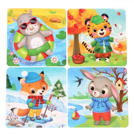Puzzles 4 in 1 "From winter to summer", 4, 6, 9, 12 elements-1